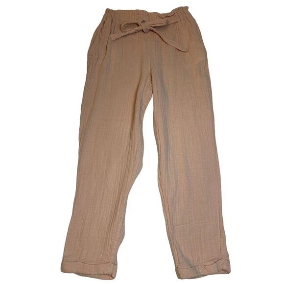 Peach Crepe Gauze SO Womens High Rise Tapered M Pants With‎ Tie - Picture 1 of 5